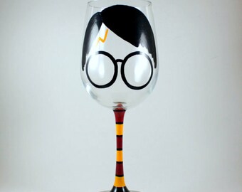 Harry Wine Glass Wizard Boy Potter Spells THE ORIGINAL Hand Painted Wizard Spells Wand Personalized Custom Unique Gift for Book Lover