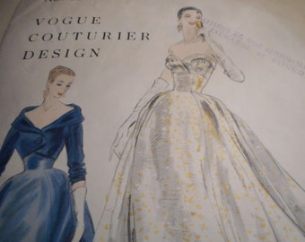 Vintage 1950's Vogue No. 824 Couturier Design Evening Gown and Bolero Sewing Pattern Size 14 Bust 32