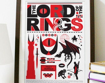 The Lord of the Rings - Red and Black Movie Poster Print