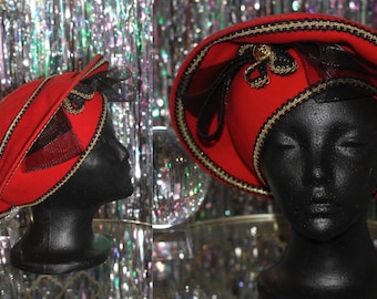 Red Decorative Wool Pill Box Hat *Excellent Condition