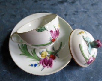 Meissen Porcelain - Rare German Covered Chocolate Cup and Saucer Set