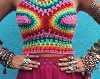 Rainbow Dayz crop top* psychedelic clothing women's festival top rave clothing yoga clothing hippie clothing Coachella Burning Man