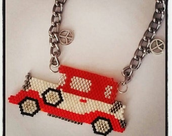 Miyuki delica peyote old red car necklace
