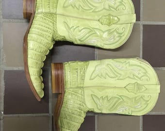 Lime Green White Diamond Cowboy Boots Size 11.5 Made in Mexico