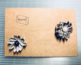 Recycled Magazine/new paper flower Silver 925 parts Earrings