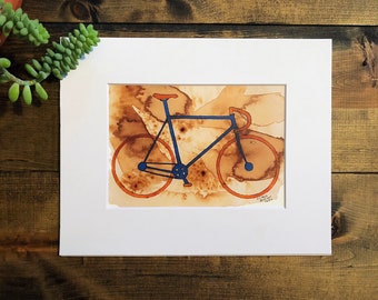 Bicycle art, Bicycle Print, Watercolor Painting, Coffee art, Coffee Stained paper, Bike Decor, Wall art, bike print