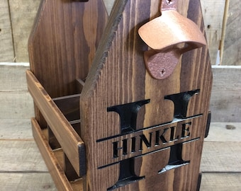Personalized double sided logo-wood beer carrier-beer caddy-bottle opener