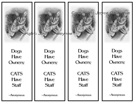 printable bookmarks bengal cats in pencil quote about cats