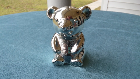 silver teddy bear piggy bank