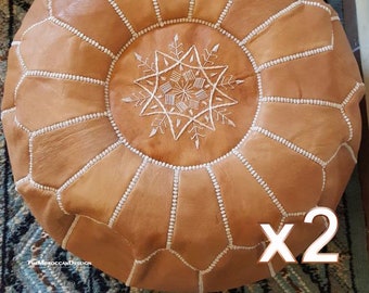 Set of 2 Moroccan Poufs, Ottoman footstools pouf, Leather pouf, Luxury poufs, Moroccan home decor, Boho Decor.