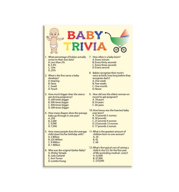 Baby Trivia Baby Shower Game Gift Tracker Baby in Diaper