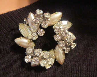 STUNNING Vintage Pearl and Rhinestone Demi Parure (Earrings in Second Picture)-Brooch & Earrings