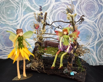 Fairy Bench with Chenille bolster and Fairies