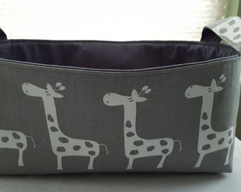 Long Diaper Caddy Fabric Organizer Basket Container Gray with White Giraffes Bin Storage