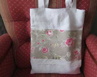 Great old cotton canvas laundry bag floral appliqué.