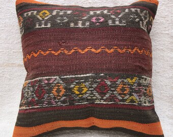 Kilim Pillow Cover, 16”x16”, Decorative Pillow, Throw Pillow, Cushion Cover, Vintage Pillow Cover, Bohemian Pillow, Boho Pillow