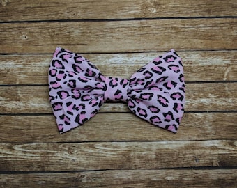 Pink Leopard Fabric Bow