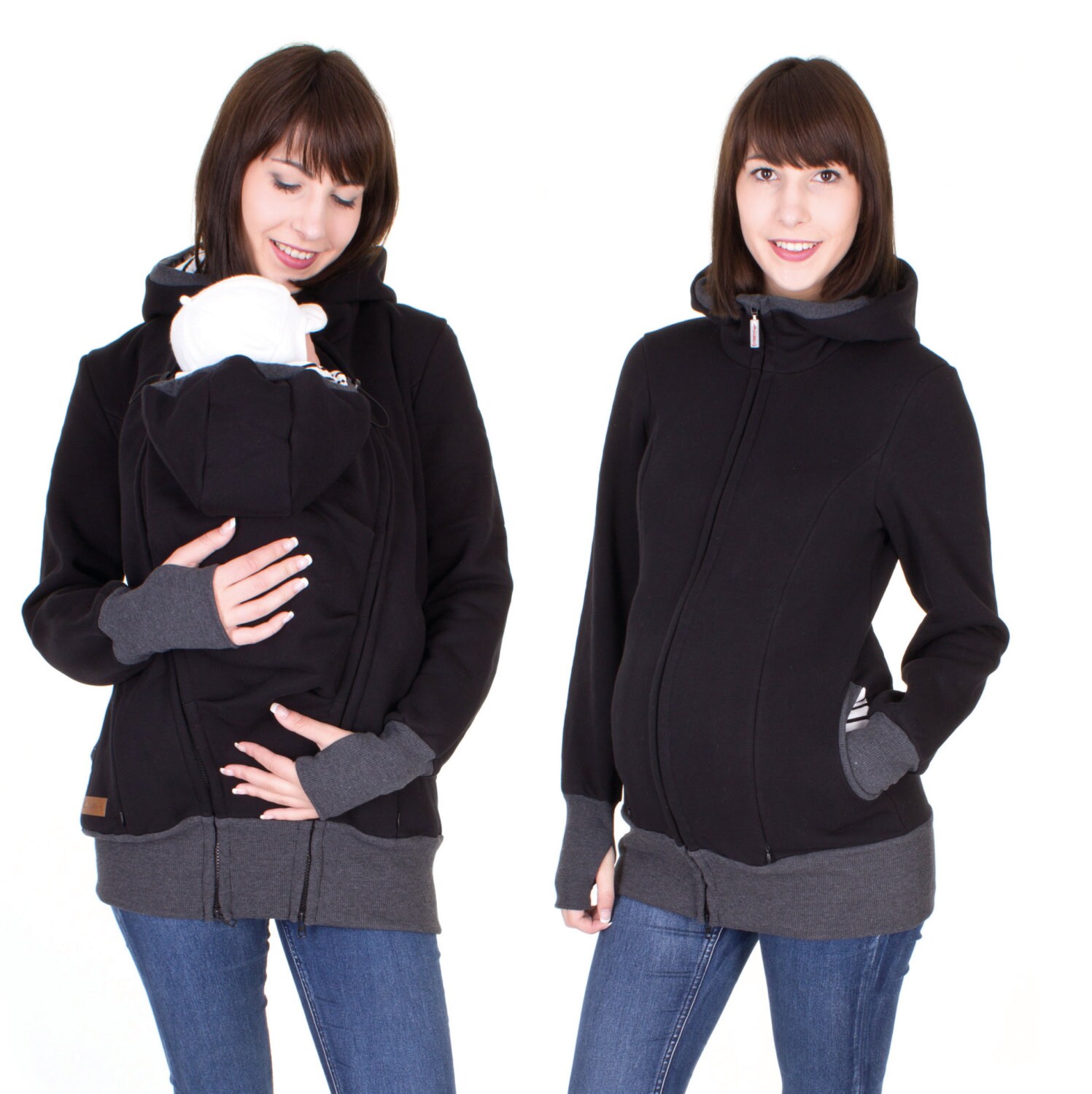 3in1 baby carrier jacket with hoodie in black CHARLIE