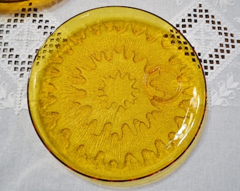 Vintage Amber Glass Snack Plate Set of 4 Indiana Glass Sunburst PanchosPorch