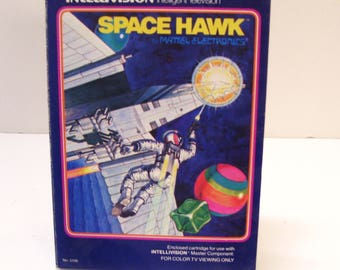 1981 espace Hawk Intellivision cartouche, manuel et 2 contrôleur de superpositions, tous dans la boîte d’origine