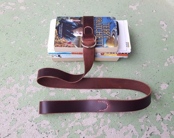 Leather Book Belt with Nickel Hardware