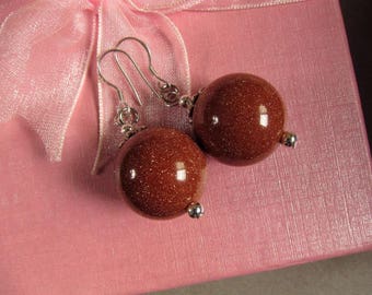 Earrings Gold Stone Sparkling 18mm Round Beads 925 ESDR2393