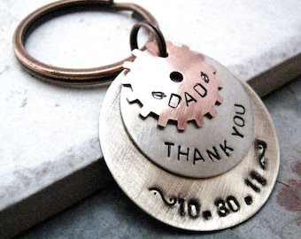 Personalized Gear keychain, Men's keychain, 3 layer keychain, rustic keychain, Dad's keychain, Father's Day Gift, gifts for him
