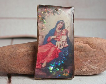 The Madonna and Child Focal Bead, Resin Focal Bead, Resin Pendant, Rustic Mixed Media, Religious Jewelry, Divine Spark Designs, SRA