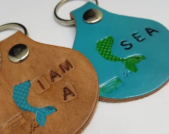 Mermaid tail round leather keychain, I am a Mermaid Keychain, Mermaid tail leather keychain, Mermaid Soul, round leather keychain