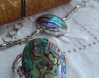Abalone paua shell sterling silver bracelet