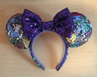Stained Glass Beauty and The Beast inspired Minnie/Mickey/Mouse Ears Headband