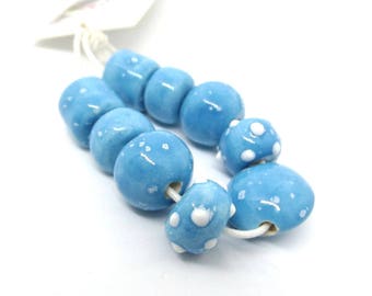 Ceramic Bead Set, Speckled Sky Blue Handmade Bead Set, artisan beads, glazed ceramic beads, kiln fired beads, UK