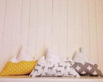 Yellow grey mountain decorative pillow kid room modern decor nursery woodland cushion