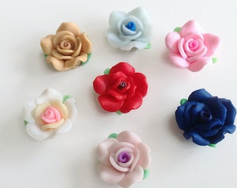 Polymer Rose Beads, Clay Flower Charms, Polymer Clay Beads, Clay Flower Beads, Small Rose Beads, Polymer Rose Beads, Rose Charms, Roses