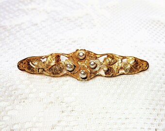 Miriam Haskell Russian Gold Plated Setting Baroque Glass Pearl Brooch