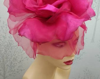 Ava-- Fuschia pink silk organza 12 inch flower fascinator