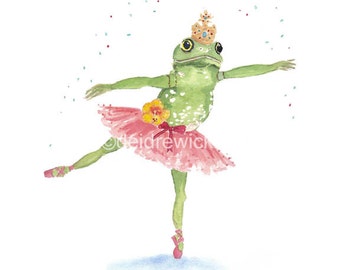 Ballerina Frog Watercolor Print - Frog Illustration, Watercolour Painting, Ballet Art, Fine Art Print, Nursery Art