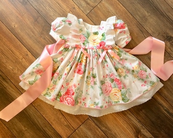 Traditional girls dress. Girls Vintage Style Dress. Hand Made Dress. Pastel Floral dress. Made in the UK. Girls Summer dress. Party dress