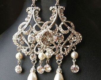 Chandelier Wedding Bridal Earrings, Vintage Style Statement Wedding Earrings, Crystal Chandelier Earrings, ALESSANDRA
