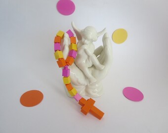 Catholic Children's Rosary or Chaplet made of Lego Bricks - Pink , orange and yellow - Ready to ship
