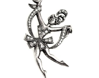 1pcs--Brooch, Vintage Ballet Dancer, Antique Silver, 45x43mm (B35-6)