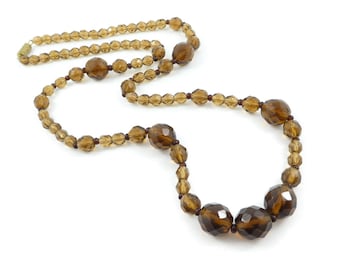 Vintage Brown Glass Bead Necklace, S63