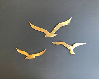 Brass Seagull Wall Decor / Brass Seagulls /Solid Brass Seagulls set Mid-Century Modern Wall Decor