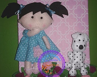 Felt girl and dog frame