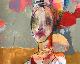 ORIGINAL Mixed Media Painting on Paper, Contemporary Figurative Art , by Christina Romeo......"All Yours"
