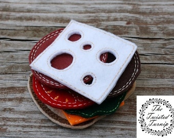 Kid's Felt Food Sandwich Machine Embroidery Design Set Onion Lettuce Tomato Cheddar Swiss Cheese Bread Ketchup Play Food Download 5x7 Hoop