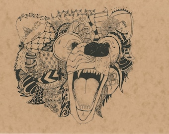 Bear Zentangle Screen Print