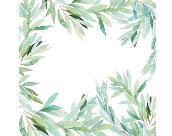 Watercolour Leaves Frame Background Clip Art Graphic Design PNG High Resolution B155