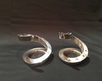2 Dansk silver spiral candle holders, Design with light, Silver plated, Tiny taper candle holder, Mid Century modern candle holder, Set of 2