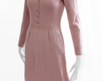Vintage St John by Marie Gray Pink Knit Dress Size M 1970s